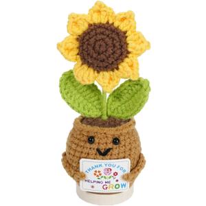2 x Coruja Graduation Gifts for Class of 2026,Handmade Positive Crochet Sunflower with Card, Mental Health Emotional Cheer Up Support Positive Teacher Gifts for Women Mom Dad Birthday Graduation Coworker