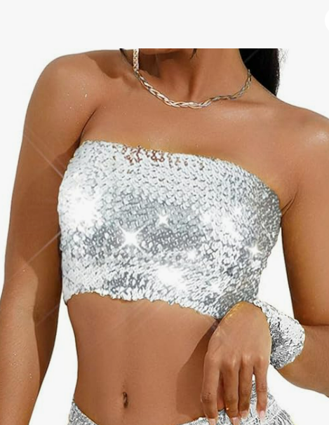 Kakaco Sparkly Strapless Crop Top Glitter Sequin Tube Top Party Clubwear Top for Women and Girls
, Size S