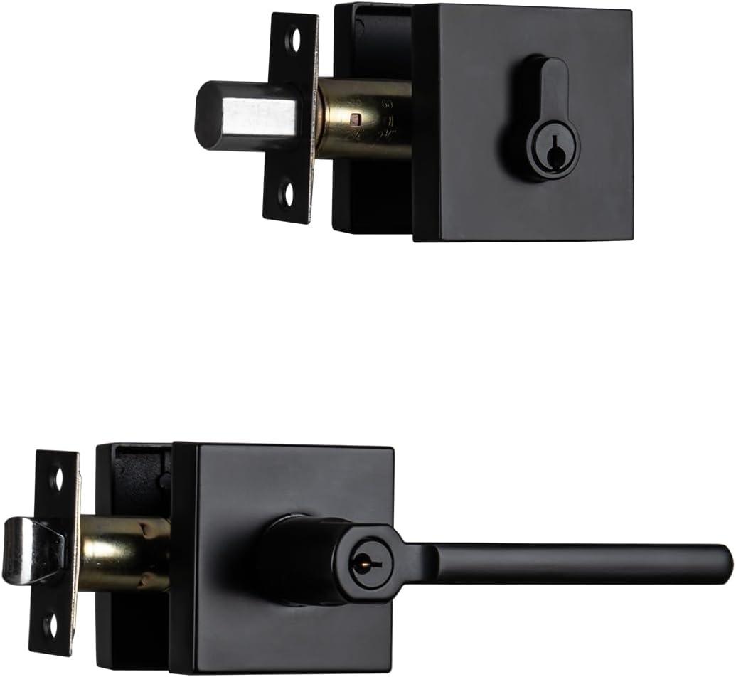 NCL Elegant Entry Door Lever with Single Cylinder Deadbolt, Keyed Alike Heavy Duty Combination Set, Matte Black Exterior Door Lock Set for Front Door (1)