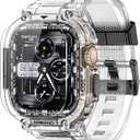 Bands Case Screen Protector Compatible with Apple Watch Ultra 44/45 mm for Men, M1 Sport Series Rugged Cover Strap and 9H Tempered Glass, Military Protective Bumper for iWatch 44/45 mm Men Black