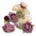 Artificial Flower Decor Set with Gold Ginkgo Leaves, Mauve Rose Floral Arrangement for Wedding, Party, Table and Home Decoration