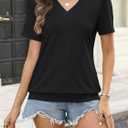 TICTICMISS Womens Short Sleeve Tops Banded Bottom V Neck Summer T Shirt Casual Basic Tees Trendy Tops Summer Clothes (Black, XL)