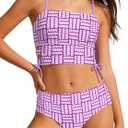 Girls Swimsuits Gingham Cut Out Drawstring Retro Bathing Suits 2 Piece Tankini Swimwear 9-16Y