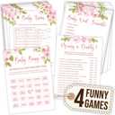 WOODAMORE Funny Baby Shower Games for Girl - Baby Shower Bingo Game Girl, Babies Showers Word Scramble, Floral Babies Showers Activities for 25 Guests, Trivia Mommy Or Daddy Game for Decor