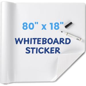 Dry Erase Sticker for Wall, 80" x 18" No Ghosting Peel and Stick White Board Roll, Stain-Proof Self-Adhesive Whiteboard Paper for Home, Office, Classroom