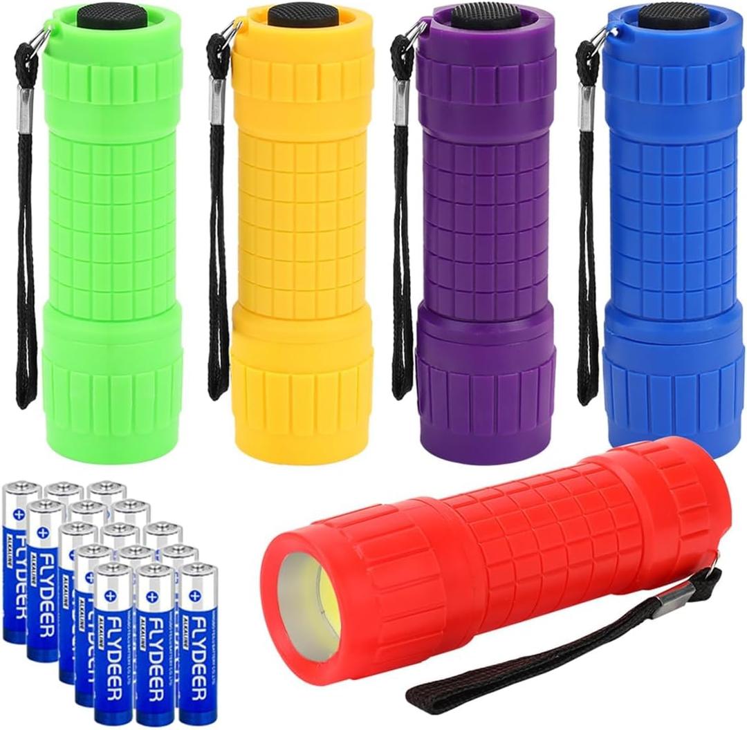 KunHe 5 Pack Plastic Small Mini LED Flashlight COB Flashlights for Kids 100 Lumen with Batteries High CRI for Bright Flash Light Kids Flashlights Christmas Gifts Stocking Stuffers