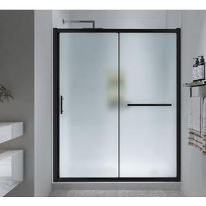 FELYL Frosted Sliding Shower Door 55-60" W x 72" H, Matte Black, Single Sliding Door, Framed, 1/4" (6mm) SGCC Tempered Glass, Reversible Installation