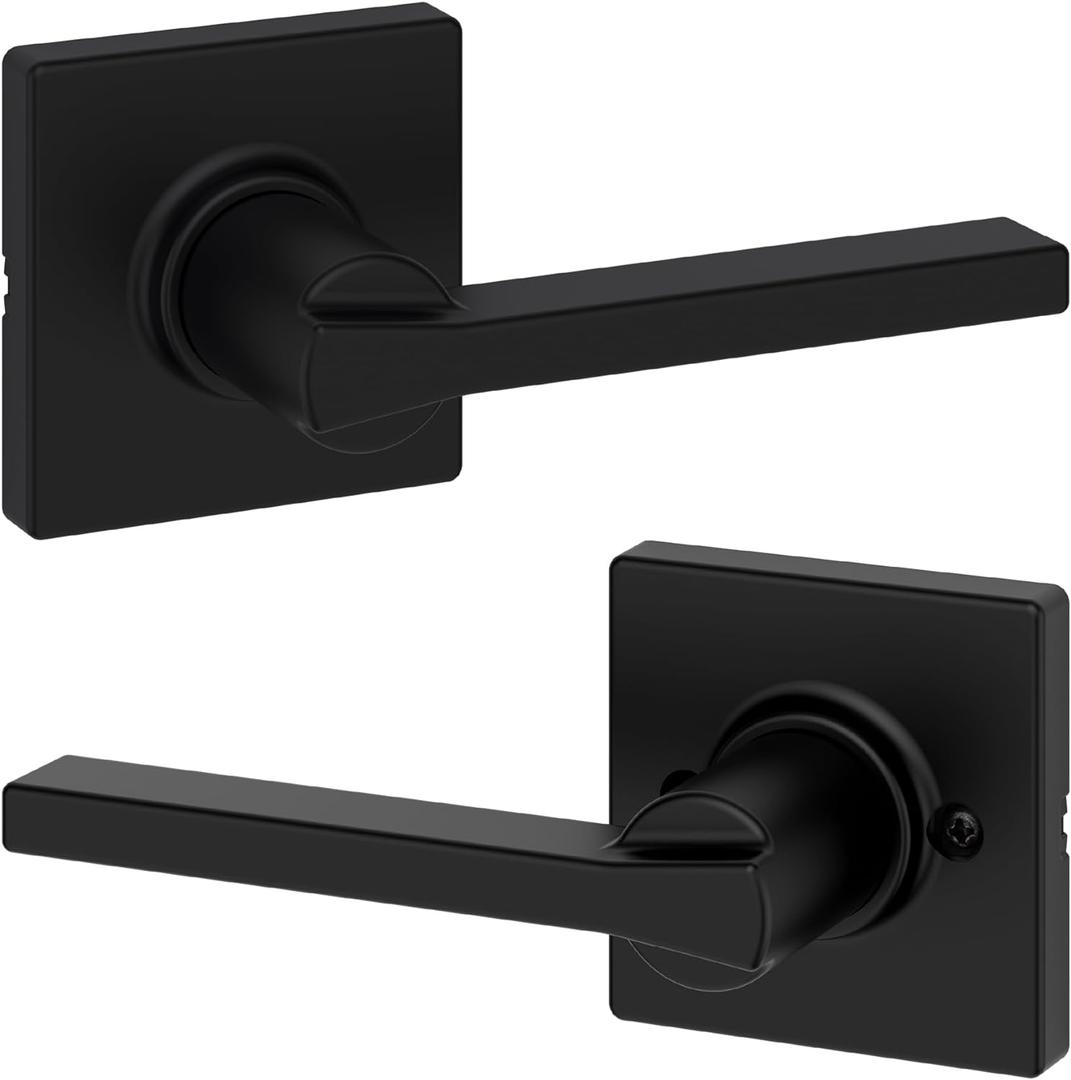 Kwikset Casey Interior Passage Door Handle, Lever For Closet and Hallway Doors, Reversible Non-Locking Handle Lever, Matte Black , with Microban Protection (1 Pack)