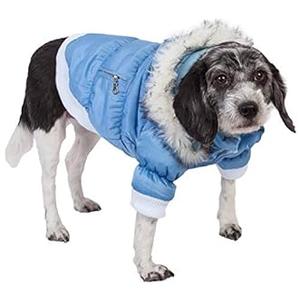 ET LIFE Classic Metallic Fashion Pet Dog Coat Jacket Parka w/ 3M Insulation and Removable Hood, Medium, Sky Blue, Medium