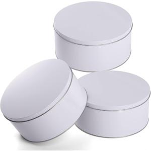 Yopay 3 Pack Cookie Tin with Lid, Round Sturdy Gift Tin, White Baking Cake Container for Storing Patisseries, Snack, Chocolate, Easter, Special Occasion, Holidays, 7" Wide by 3.2" Tall