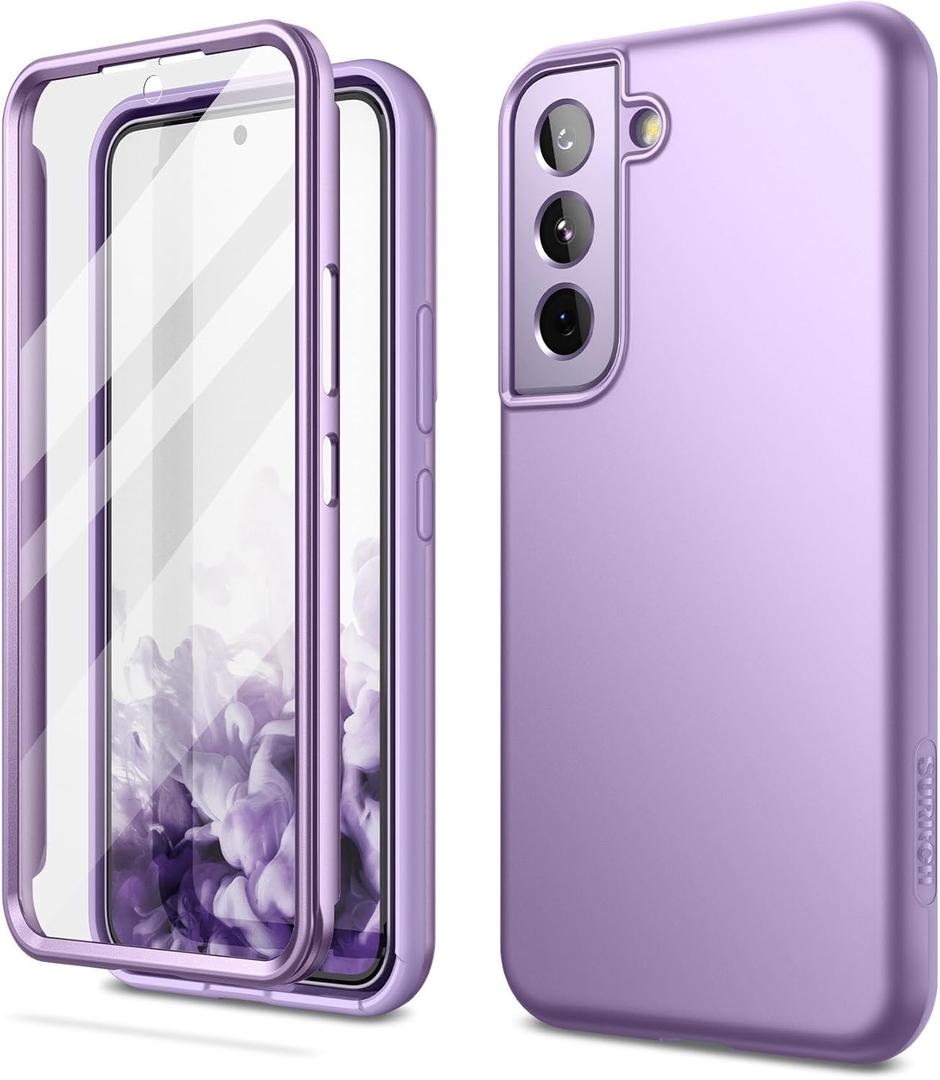 SURITCH for Samsung Galaxy S22 Case, [Built-in Screen Protector] Full Body Protection Shockproof Rugged Bumper Slim Soft Silicone Protective Cover for Galaxy S22 6.1 Inch - Pure Purple