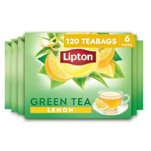 Lipton Lemon Green Tea Bags, Flavored, Unsweetened Teabags for Hot Tea or Iced Tea with Caffeine and Flavonoids, 120 Total Tea Bags (20ct - Pack of 6), Best By: SEP 10 2025