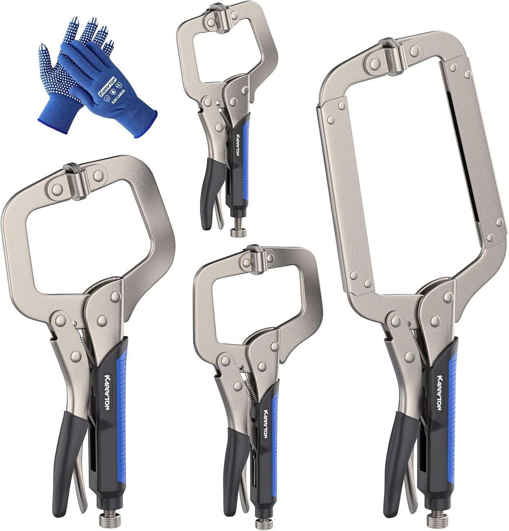4PCS C-Clamp Locking Pliers Set with Swivel Pads and Rubber Soft Grips, 6/9/11/14 Inch Heavy Duty Carbon Steel Welding Clamp Tools for Woodworking, Welding and DIY Projects