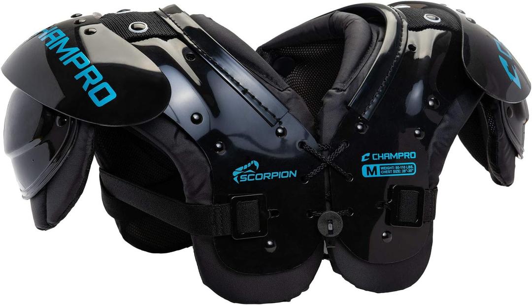 CHAMPRO Scorpion Youth Football Shoulder Pad (X-Small, Black, Blue)