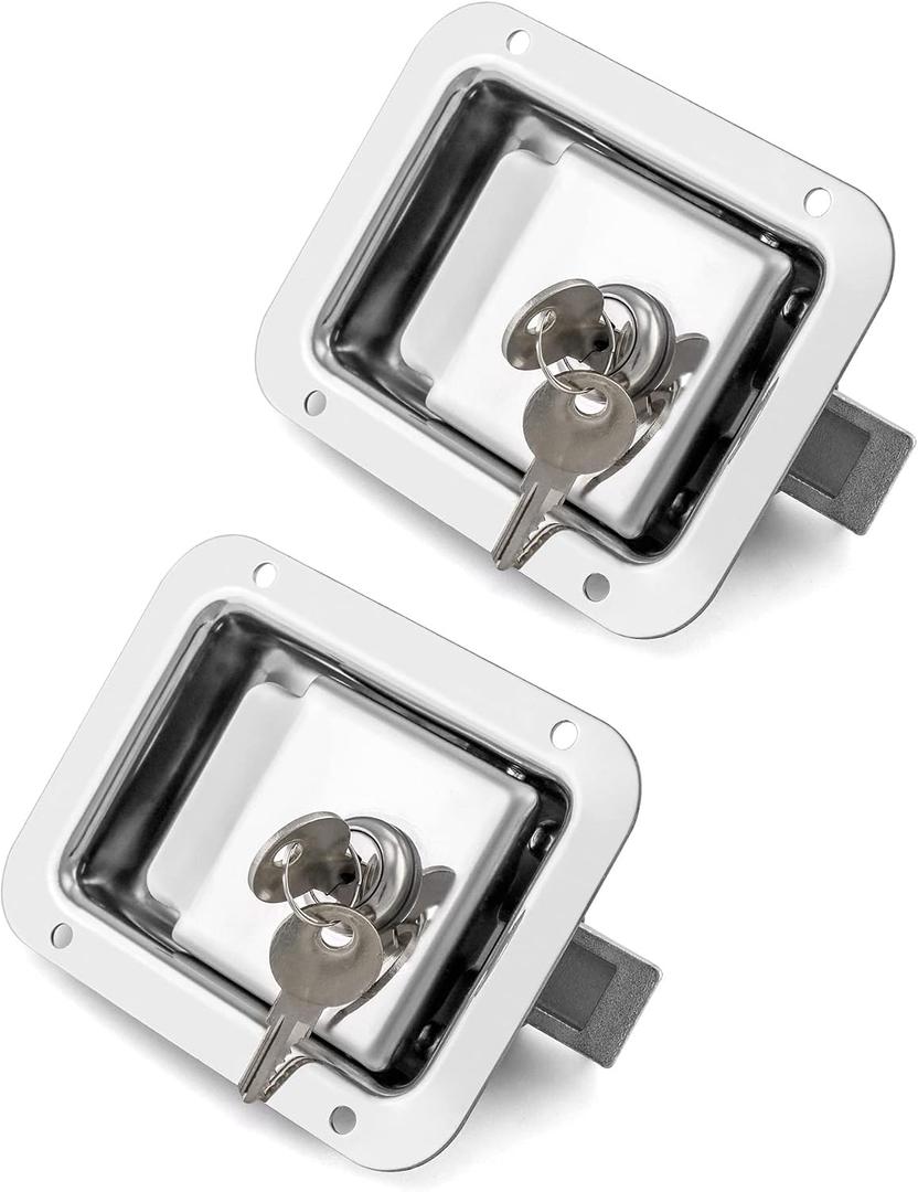 QWORK Stainless Steel RV Trailer Door Lock Paddle Latch, Heavy Duty Flush Mount Locking Handle with Key, Resistant Replacement for Toolbox, Camper, Electrical Cabinet, Trailer Doors