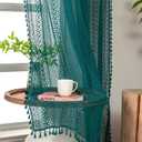 WAZZIO Boho Lace Curtains 84 Inches 2 Panel,Light Filtering Privacy Tassel & Geometry Crochet Semi Sheer Curtain Drapes for Bedroom Living Dining Room,Rod Pocket & Tassel,Coastal Style,Teal