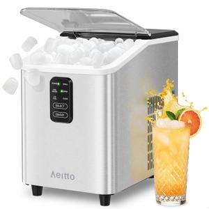 Aeitto Ice Maker Countertop 26lbs/24H, Ice Machine 8 Ice Cubes Ready in 6 Mins, 2 Sizes of Bullet Ice Portable Ice Makers with Basket & Scoop, Auto Self-Cleaning for Home/Kitchen/Office Stainless (Silver)