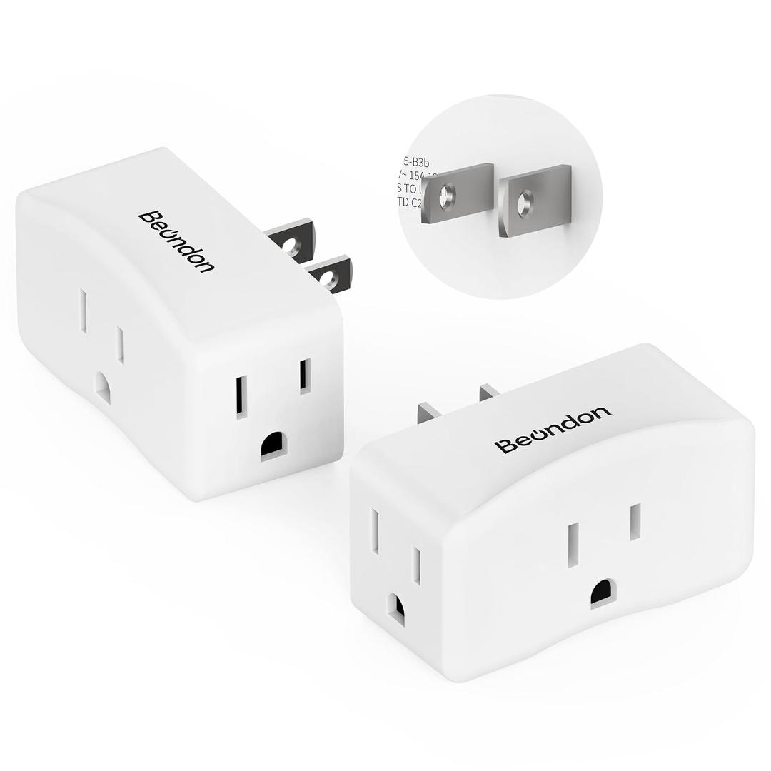 2 Pack 2-to-3 Prong Outlet Adapter, BEONDON 3-Sided Wall Plug Extender with 3 AC Sockets - Non-Grounded Expander for Old House, Office, Kitchen, Bathroom & Travel, White
