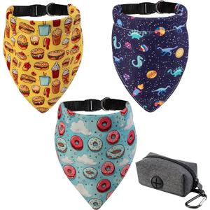 Bandana Collar Scarf for Dogs, 3 Pack, Adjustable Triangle for Puppy & Cat Small, Medium & Large, 1 Poop Bag (Large)