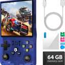 R36 Max Retro Gaming Console, Retro Handheld Console 4.0'' Screen Linux System, 64G TF Car, 4000mAh Rechargeable Portable Pocket Arcade, Transparent Blue
