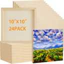 Barydat 24 Pcs Wood Panels for Painting 10'' x 10'' Unfinished Wood Canvas Board Artist Wall 0.79'' Deep Wooden Cradled Panel for DIY Crafts, Easel Display, Painting Pouring Arts Use with Oil, Acrylic