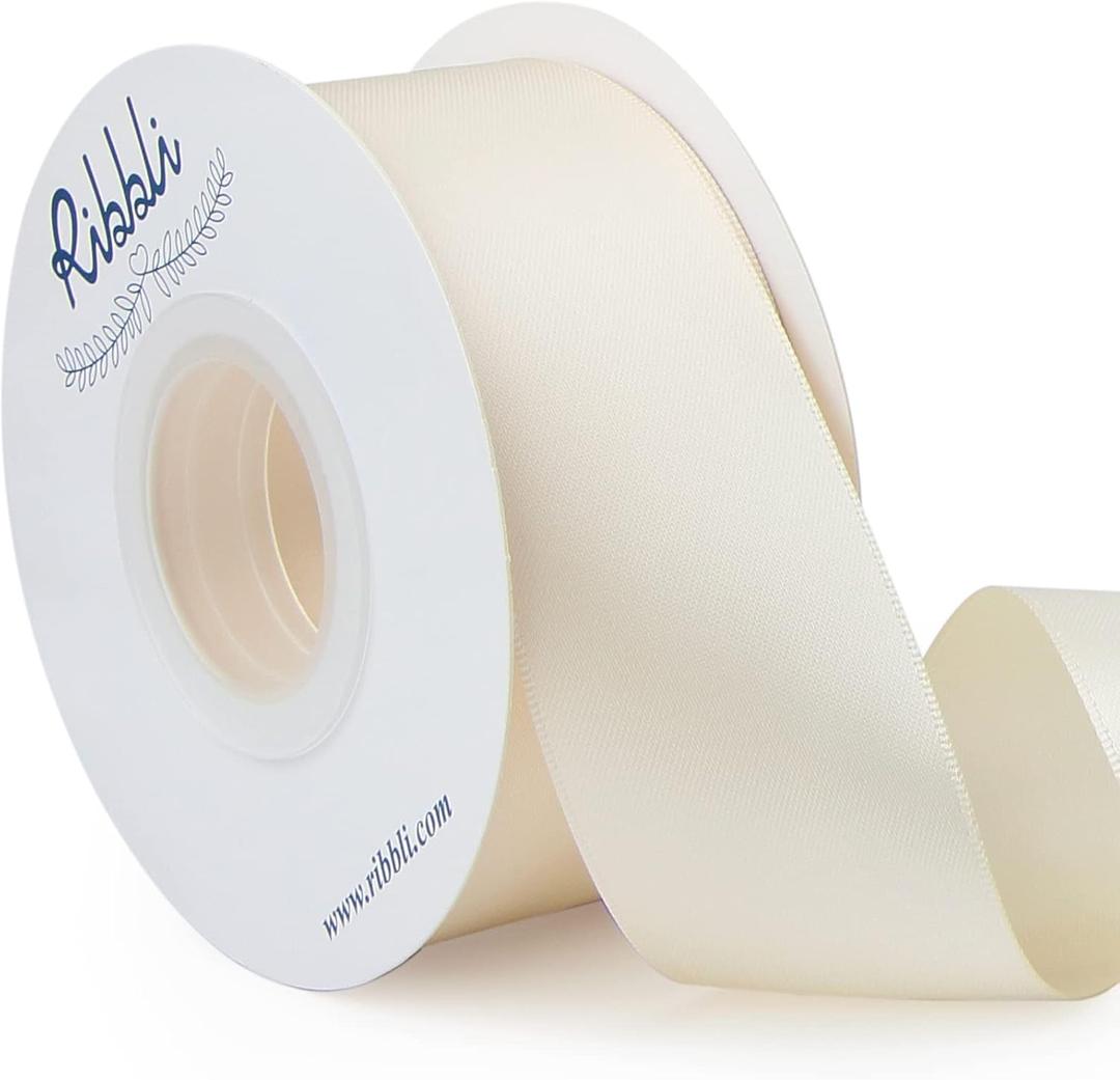 Ribbli Ivory Double Faced Satin Ribbon, 1-1/2 x Continuous 25 Yards, Use for Bows Bouquet, Gift Wrapping, Floral Arrangement, Wedding Decoration