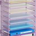 Marbrasse Paper Organizer Letter Tray, 9 Tier Mesh File Organizer with Handle, Paper Sorter Desk Organizer for Home Office Supplies - Purple