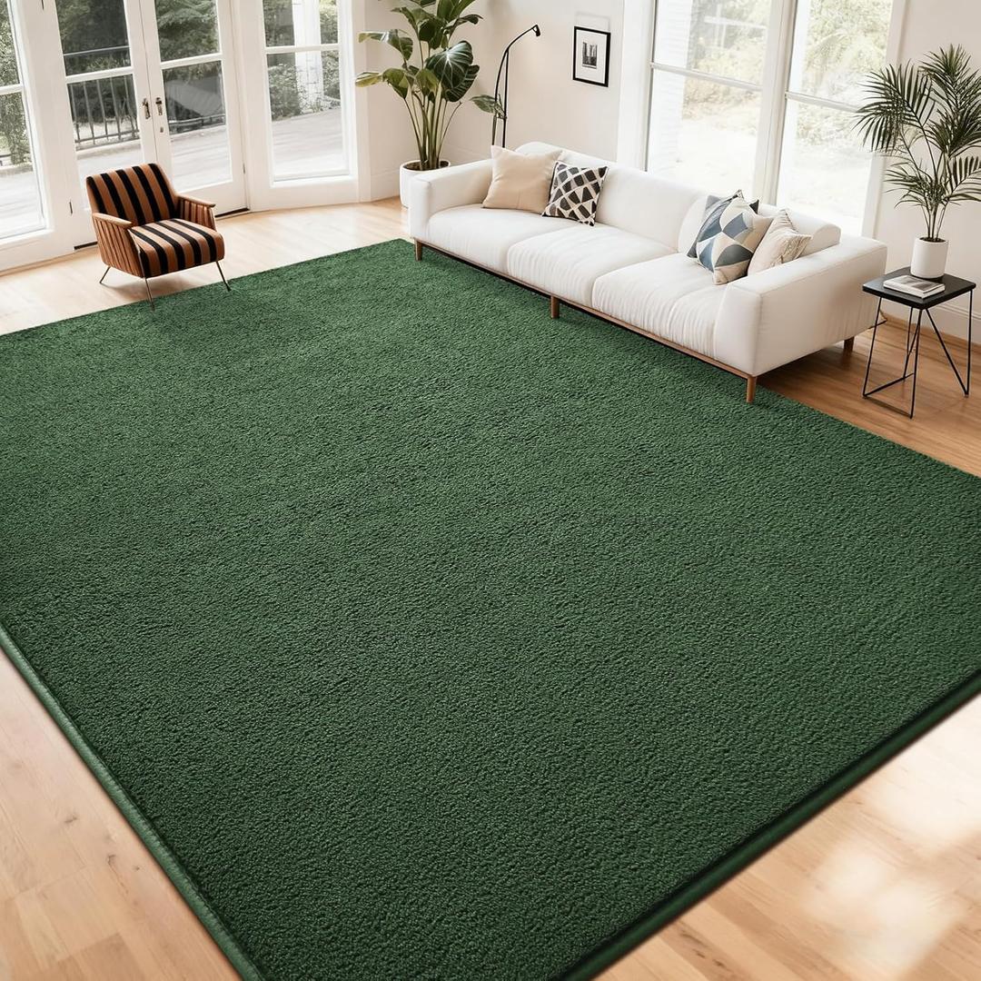 Nuttumico Large Modern Area Rugs for Bedroom Living Room, 6x9 Feet Dark Green Rug, Thickened Memory-Foam Indoor Carpets, Minimalist Rug for Boys Girls, Non-Slip and Washable