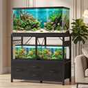 Heybly 30-40 Gallon Fish Tank Stand, Aquarium Stand with Drawer, Power Outlet, Heavy Duty Metal Frame, for Fish Tank, Turtle & Reptile Terrarium, 36.2" L 18.1" Top, 660lbs (Top)+330lbs(Mid), Black HAS004BK