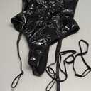 Lilosy Sexy Lace Up Leather Pu Wireless Garter Women Teddy Bodysuit Corset Bustier Top Outfit Nightout One Piece (Small, Bright Black)