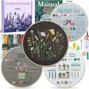 ETSPIL Embroidery Kit for Beginners, 4 Floral Patterns, Learn 33 Stitches, Pre-Printed Fabric, 7.8-Inch Hoop, Colored Threads and Needles, Easy Video Guide, DIY Hand Sewing Gift for Adults and Teens
