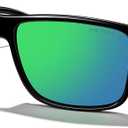 MERRY'S Rectangular Polarized Sports Sunglasses for Men Women Cycling Driving Fishing UV400 Protection S8225 (Black Frame/Gray Metal/Green Mirror Lens)