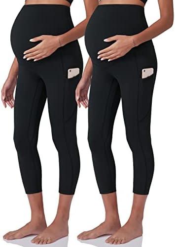 POSHDIVAH Women's Maternity Workout Leggings Over The Belly Pregnancy Yoga Pants with Pockets Soft Activewear Work Pants XXL