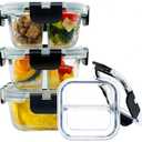 Nafhone Bariatric Meal Prep Containers, 8 oz Glass Bariatric Portion Control Containers with Two 4 oz Compartments (3 Pack), Reusable Lunch Box Bento Box with Lids, Glass Snack Containers with Lids