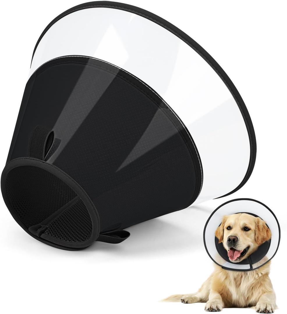 Dog Cone Collar with Soft Padding to Stop Licking, Elizabeth Recovery Collar After Surgery for Large Medium Small Dogs, Comfortable Pet Head Cone Alternative for Neutering Spay Injury (L(Depth: 9.8, Girth:12-18), Light Black)