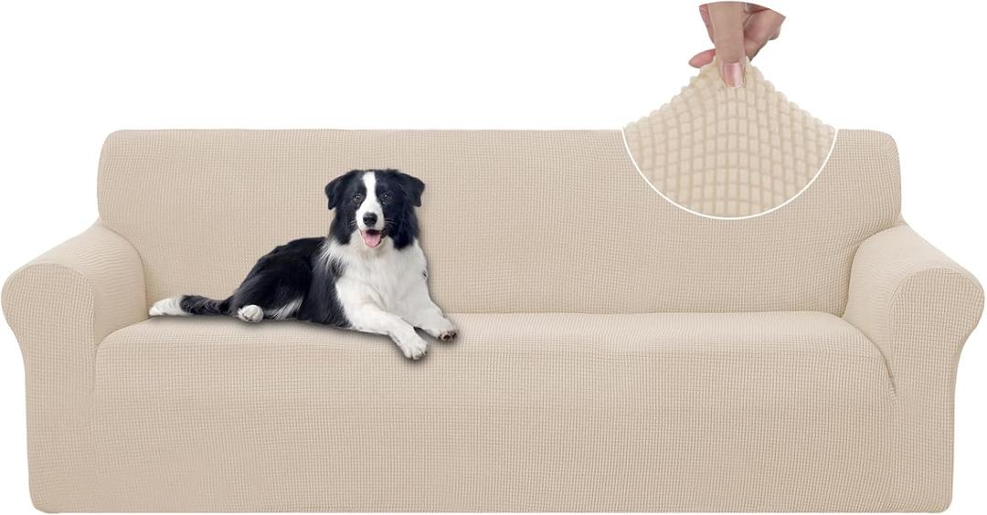 U-NICE HOME Stretch Couch Cover Sofa Cover Washable Sofa Slipcover Furniture Protector for 3 Cushion Couch Sofa Pet Friendly(Sofa, Beige)