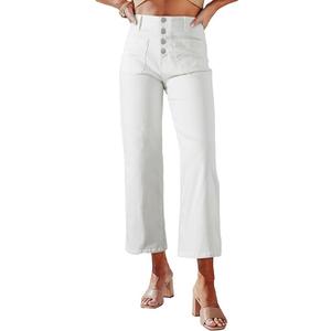 Sidefeel Women's Wide Leg Jeans High Waisted Zimbaplatinum Stretchy Straight Leg Jeans Buttoned Loose Denim Pants with Pocket, Size 14