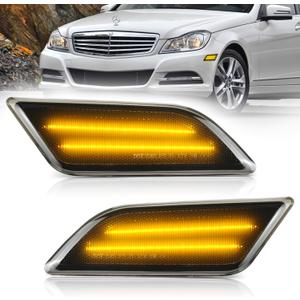 LED Side Marker Light Compatible with Mercedes Benz C-Class W204 C250 C300 C350 C63 AMG 2012 2013 2014 Front Amber Fender Bumper Lamps Smoked Lens