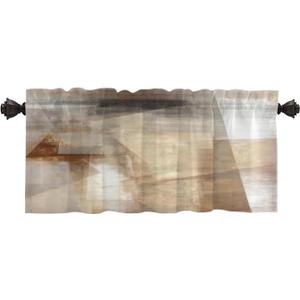 Batmerry Brown Beige Abstract Art Kitchen Valances Half Window Curtain, Brown Art Abstract Acrylic Painting Kitchen Valances for Windows Heat Insulated Valance for Decor Reducing The Light 52x18 Inch