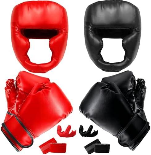 14 Pcs Boxing Set Boxing Equipment Set for Beginners Including 2 Pair of 6 oz Boxing Gloves Headgear Helmet Hand Wraps Mouth Guards Gifts Training Equipment
