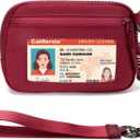 Keychain Wallet for Women Mini Zip Card Holder with ID Window Coin Purse Detachable Wristlet Small Wallets Burgundy
