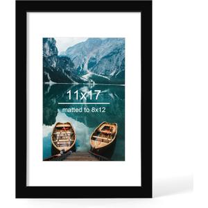 Hongkee 11x17 Frame, Black Wood Style - Display 8 x 12 Picture with Mat or 11x17 Poster without Mat, Wall Mounting Horizontal and Vertical, 1 Pack