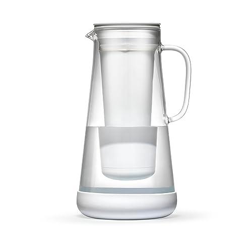 LifeStraw Home Water Pitcher, 7-Cup, White, Glass with Silicone Base, White, for Everyday Protection Against Bacteria, Parasites, Microplastics, Lead, Mercury, PFAS and a Variety of Chemicals