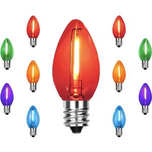 CHYSUPER C7 Replacement Bulbs, Christmas Lights Bulbs, 0.6W Multi-Color Clear LED Light Bulbs, Colorful Light for Xmas Tree Patio Prom Indoor Outdoor String Lights Decor, E12 Candelabra Base-10 Pack