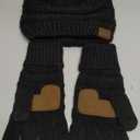 C.C Unisex Soft Stretch Cable Knit Beanie and Anti-Slip Touchscreen Gloves 2 Pc Set (One Size)