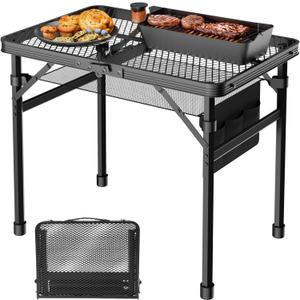 WildFinder Folding Table, 2x1.3 FT Camping Table with Mesh Desktop,Folding Grill Table with Mesh Bag,Portable Outdoor for Picnic,Camping,BBQ,Beach(Black)