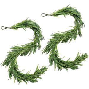 6 FT Christmas Garlands Norfolk Pine Garland Real Touch Artificial Greenery Garland for Table Mantle Fireplace Window Holiday Indoor Outdoor Decoration(2 Pcs)