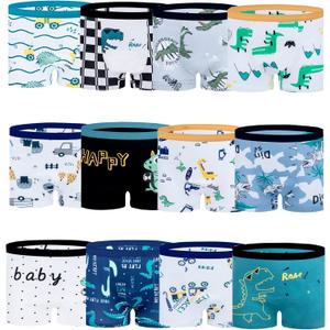 JackLoveBriefs Boys Cotton Boxer Briefs Dinosaur Polar Bear Toddler Kids Underwear 12 Pack (9-10 Years, White)