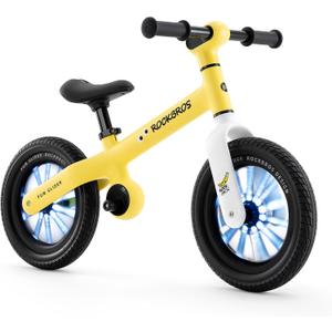 ROCKBROS Kids Balance Bike No Pedal Toddler Toy for 2-5 Years Old, 12" Anti-Slip & Auto-Glow Wheels, Lightweight 7 lbs, Adjustable Seat (13.3-15.7"), Safe 360 Steering for Boys & Girls