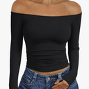 Trendy Queen Womens Long Sleeve Off The Shoulder Tops Going Out Cute Basic Y2K Fall Fashion 2025 Outfits Clothes Size M